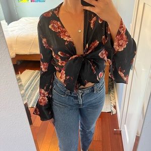 Floral silk tie top